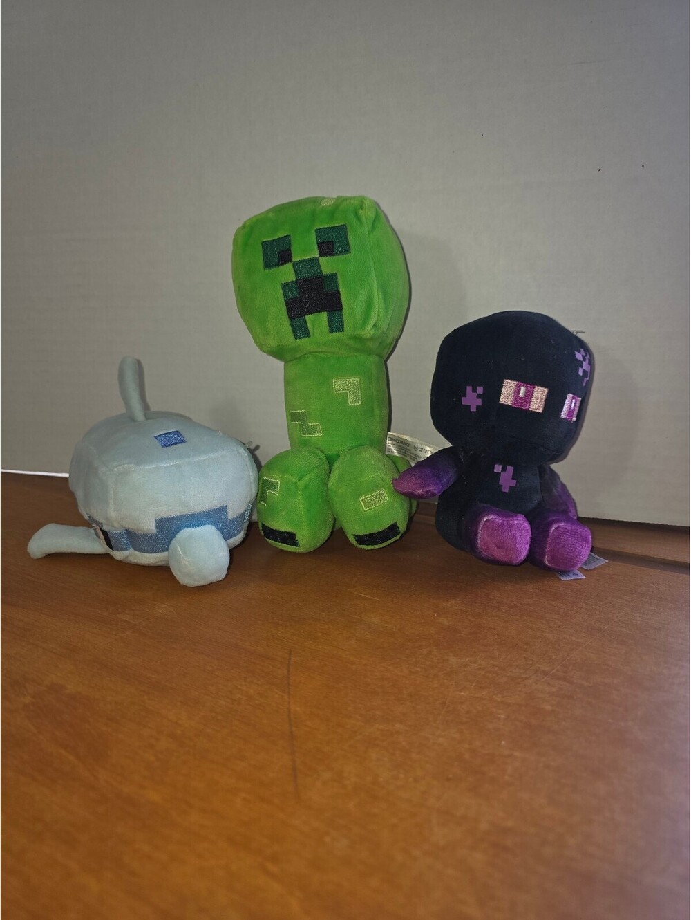 Set of three Minecraft plushies aquatic mob creeper and Enderman
